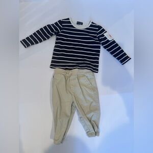 Ralph Lauren Matching Set 6 Months Stripe shirt and Basic Cargo‎ Pant